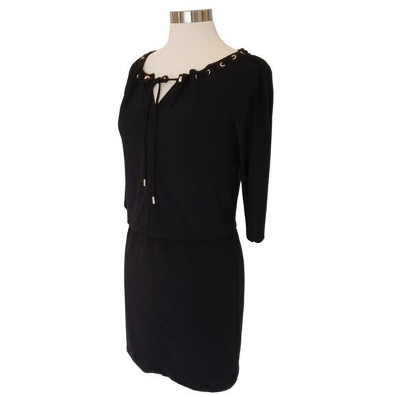 Black House White Market Gold Accent Keyhole Neck Dress Size XS 4 way stretch - Picture 3 of 8